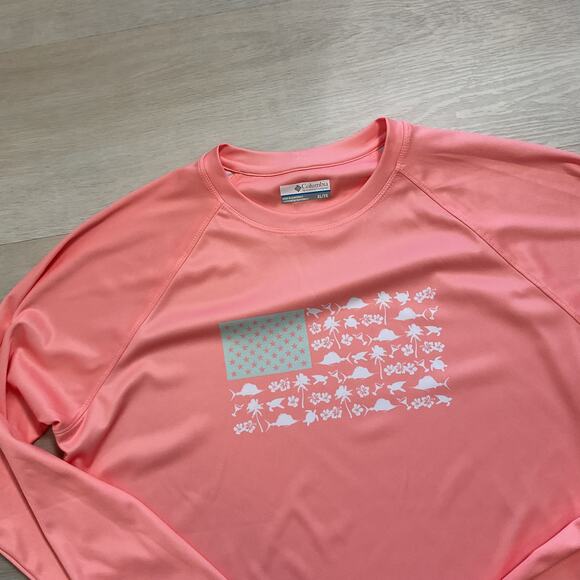 Columbia Tops - Columbia Womens Performance Fishing Gear Long Sleeve Flag Tee Pink XL